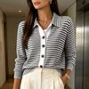 Women's Casual Button Front Knitted Striped Cardigan Sweater for Everyday Wear