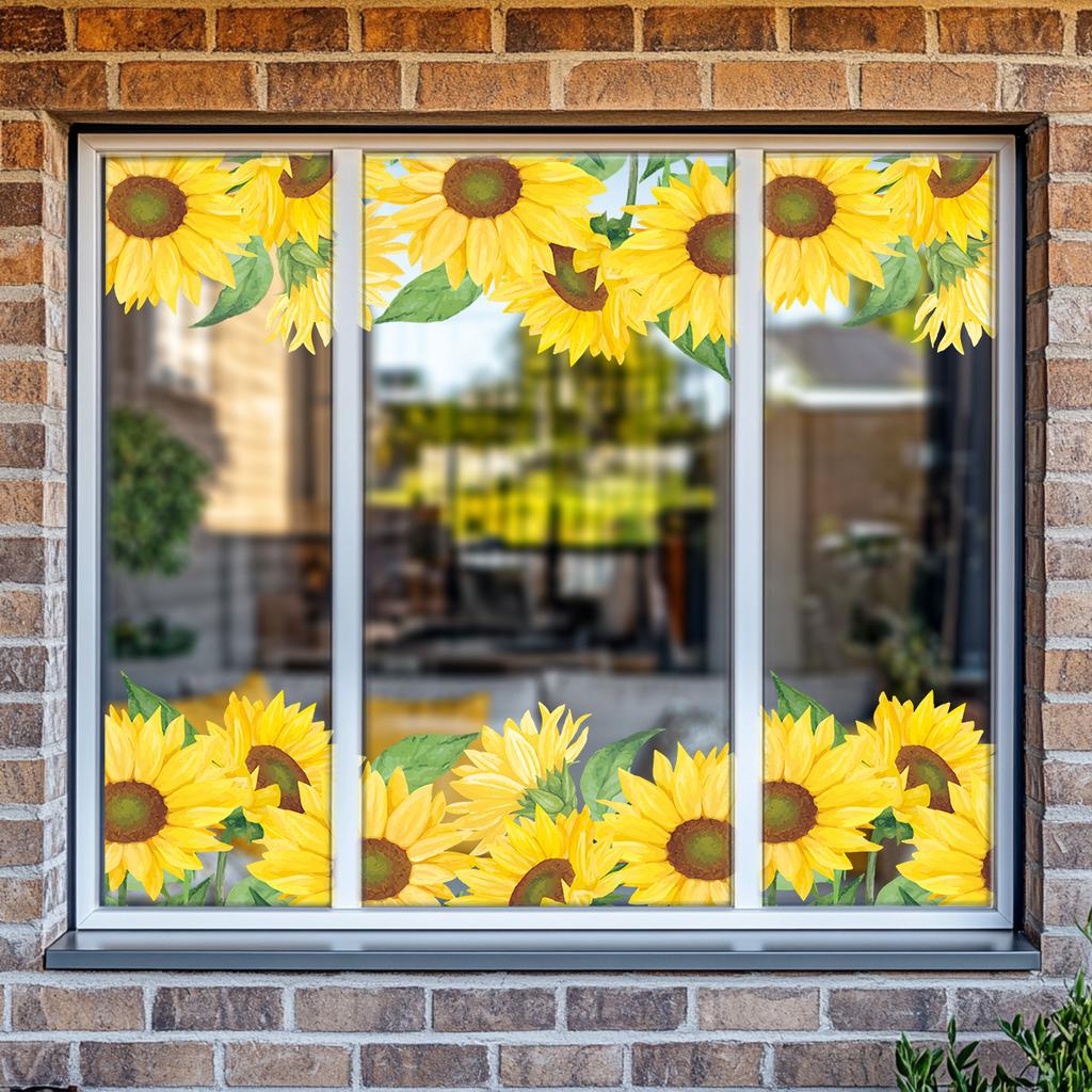Sonnenblumen Fensteraufkleber für Wohnzimmer- und Balkonglasdekoration, Wasserdicht, Durchscheinend und Verschönernd