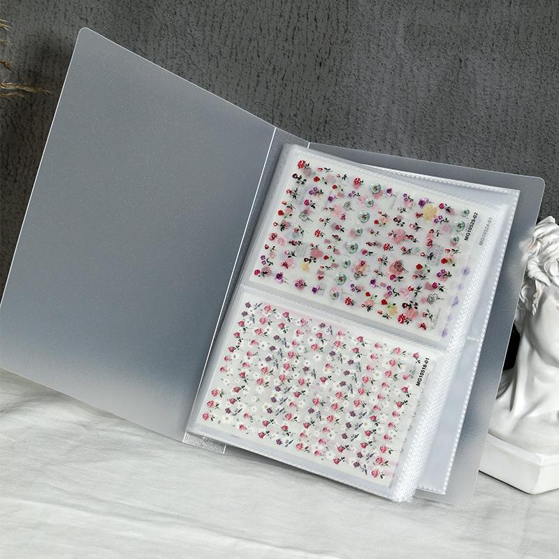 Nail Art Sticker Album with Transparent Pockets and Acrylic Cover