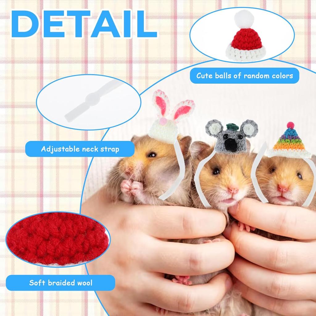 12 Pcs Hamster Hats, Cute Mini Hat Small Animals Hat with Adjustable Rope, Tiny Hats for Snakes Lizard Guinea Pig Bearded Dragons Holiday Party
