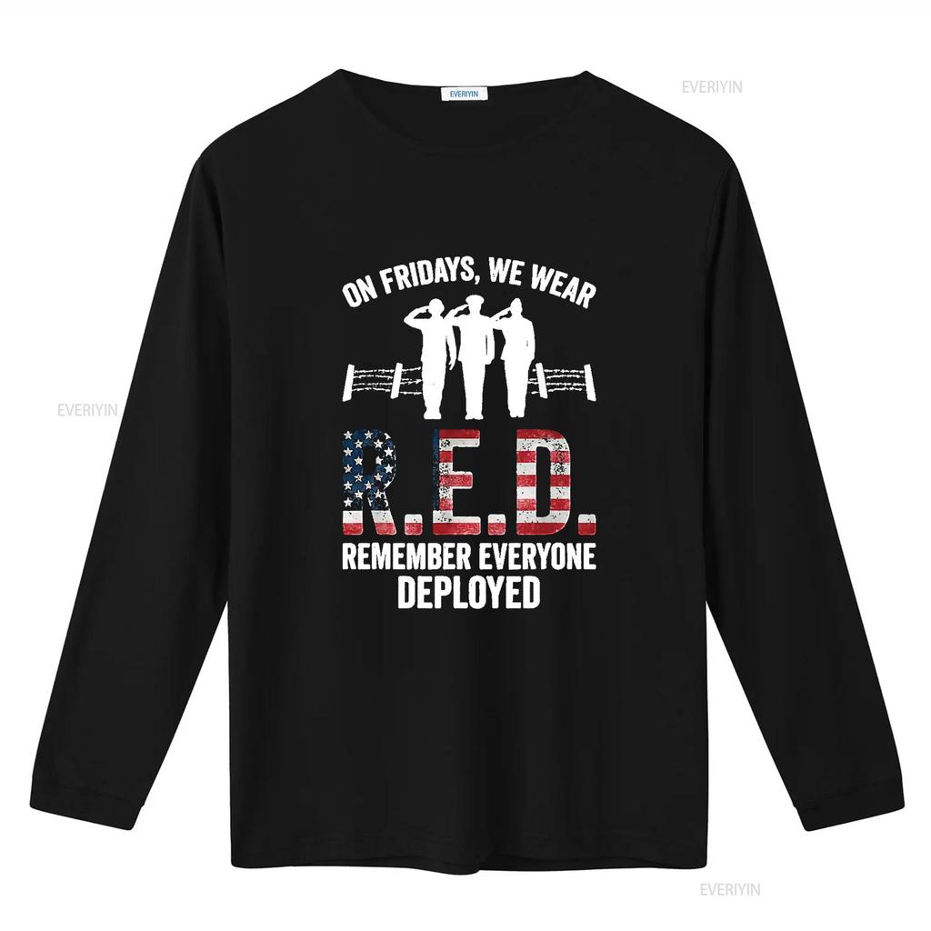 Mens On Fridays We Were Red Remember Everyone Deployed T Shirt Black 2X Large vintage Washed streetwear Casual Soft homme