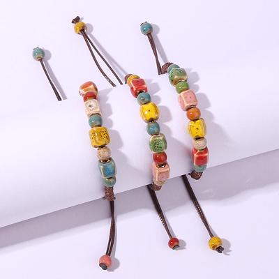 Oude etnische stijl keramische armband verstelbare handgeweven kleurrijke kralenarmband kunst vierkante sieradenarmband