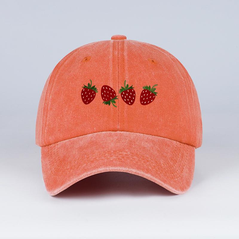 

Strawberry Print Washed Baseball Cap Lightweight, Breathable, Adjustable Unisex Summer Casual Hat Sun Hat Fashion Accessory помаранчевий