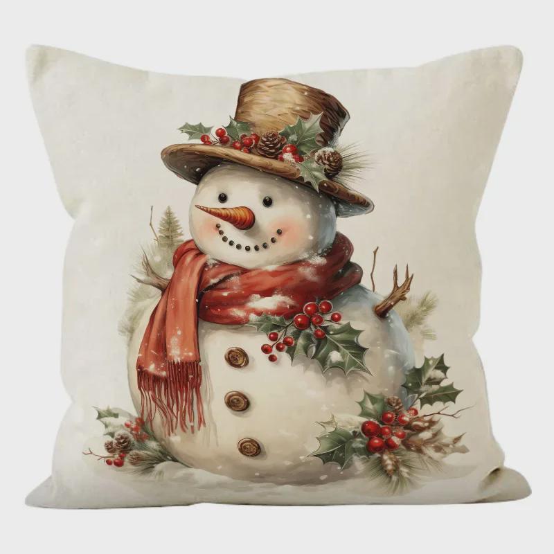 Linen Snowman Christmas Pillowcase for Sofa Decoration