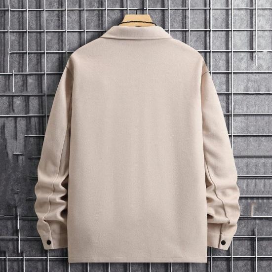 Herren Herbst Winter Einfarbiges Hemd Revers Langarm Pattentaschen Jacke