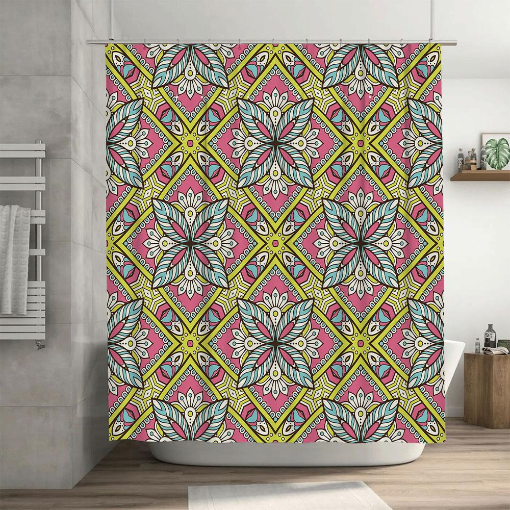 Colorful Geometric Pattern Shower Curtain Stylish Bathroom Decor for Home Decoration Available in Multiple Sizes