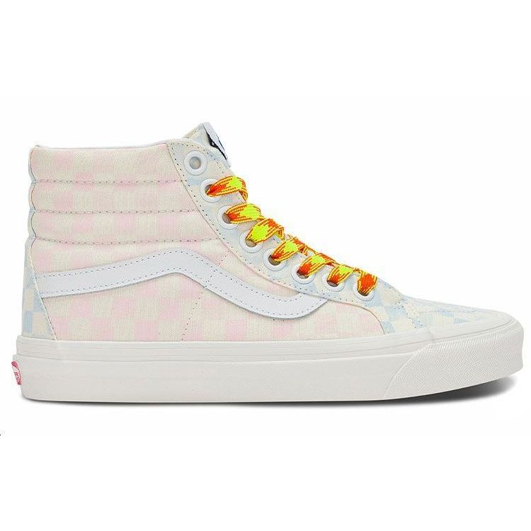 Vans Sk8 38 Cream Marshmallow Fabric Leather Checkerboard Color Block High Top Skate Shoes Unisex Sneakers Pink Blue VN0A5KRIB37