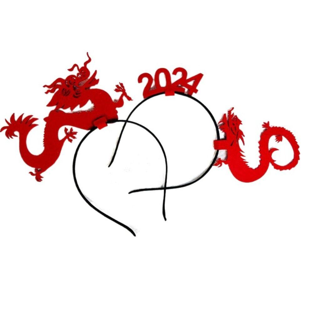 Cartoon Dragon Headband Red Hairband New Year Hairband 2024 Happy New Year Headband  New Year Gift