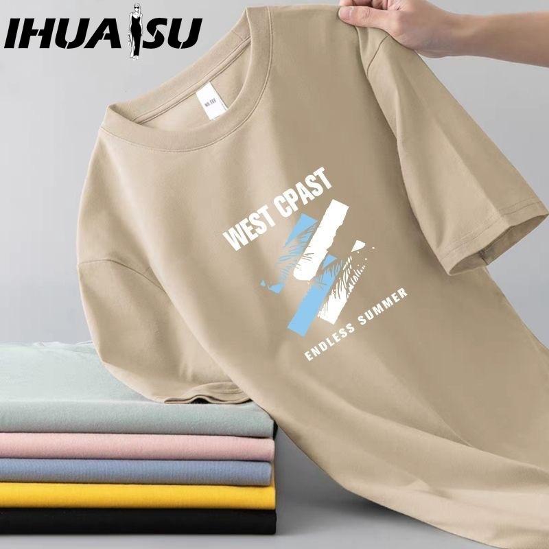 IHUASU Kurzarm-T-Shirt aus Baumwolle für Herren, modisch, lockeres Halbarmhemd, bedrucktes mitfühlendes Hemd