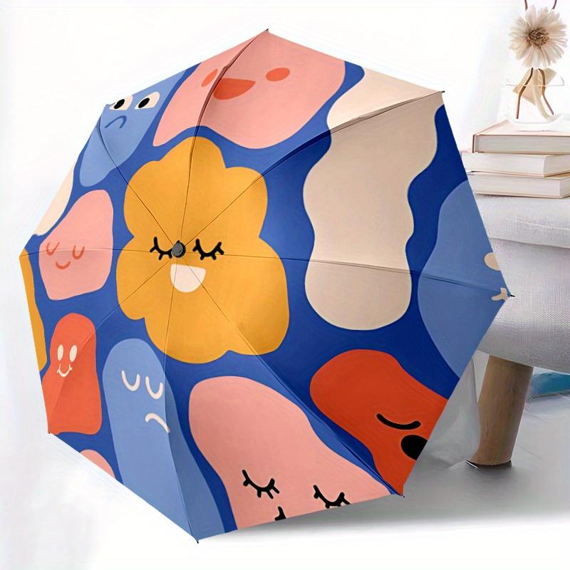 1pc Cute Faces Automatic Folding Umbrella, Portable & Foldable Design with 8 Ribs, Casual Outdoor Accessory Halloween and Christmas gifts yy