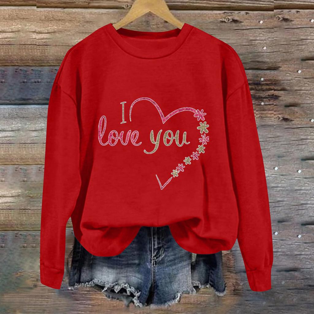 Damenmode Langarm Print Rundhals Pullover Top