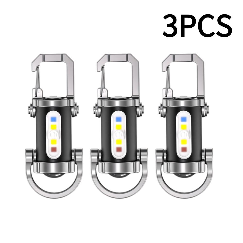 1/2/3PCS Rechargeable Keychain Flashlights 1200mAh Type-C Flashlights Keychain Hanging Keyring Camping Pocket Lamp