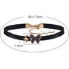 Rockyu Black Leather Collar Choker Necklace for Women, Featuring Zirconia, Gray Diamond, and Butterfly Motif. Adjustable Size. Nazar Boncuk Accessory.
