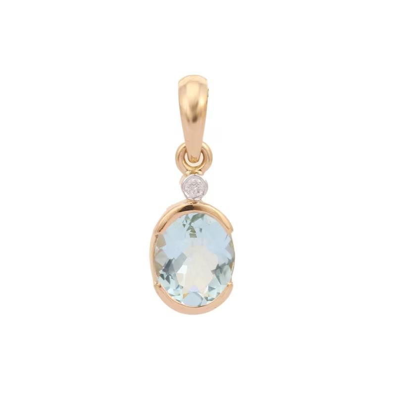 14K Solid Yellow Gold Aquamarine Gemstone Pendant - Aquamarine Dainty Pendant