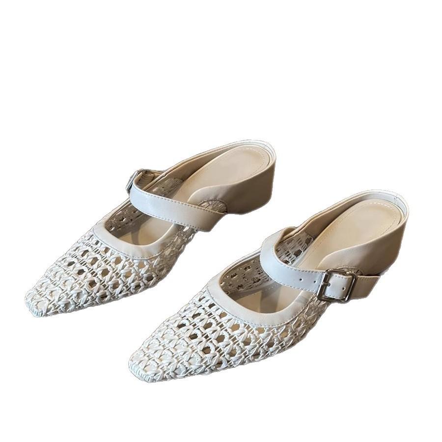 Sheepskin version~ Temperament gentle hollow mesh sandals new women's bag head half slippers women's summer wear fashionable and versatile