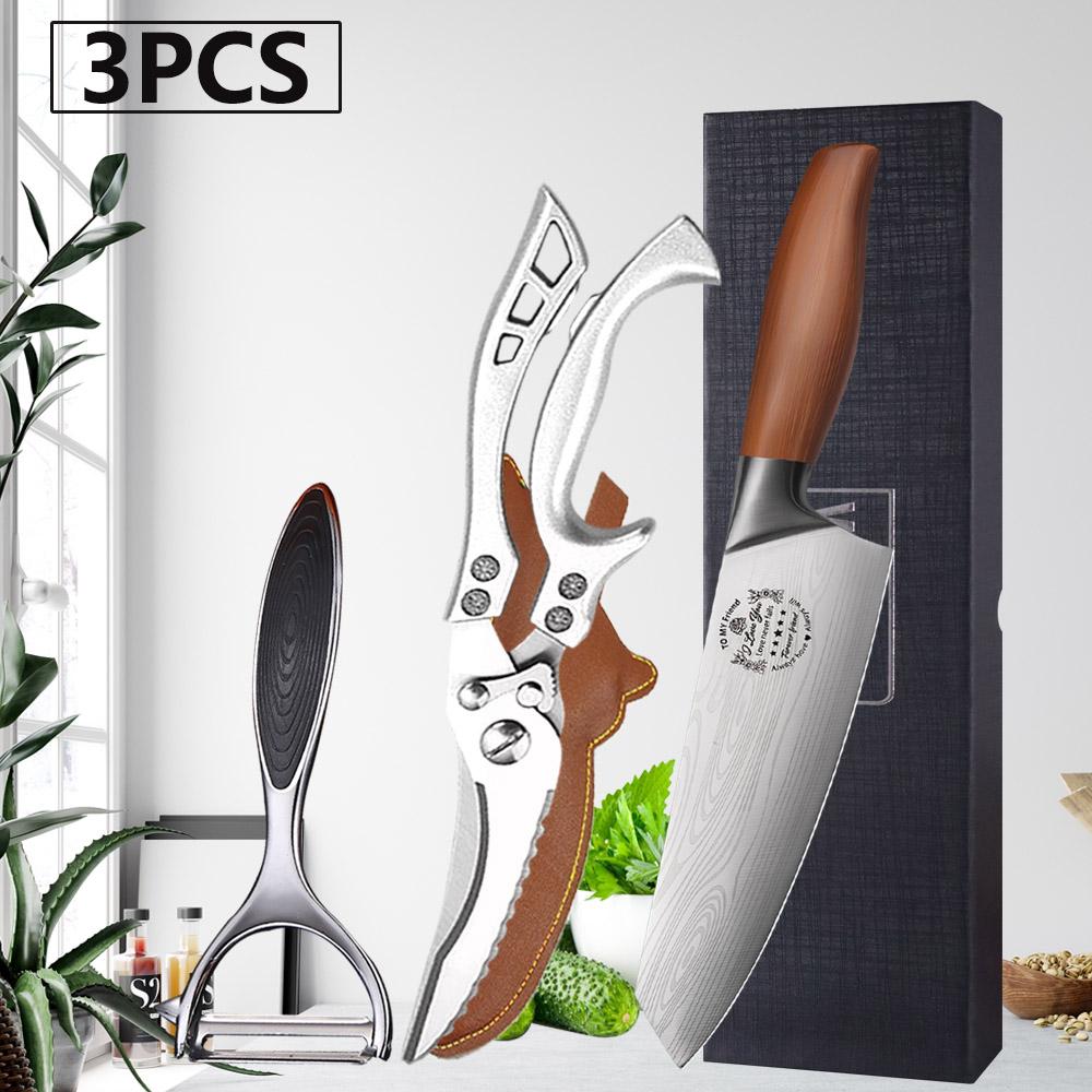 WXCOO Professional Chef's Knife Japanese Sharp Meat Cleaver Cooking Damascus Laser Kitchen with Gift Box Fruit Slicing Knife
