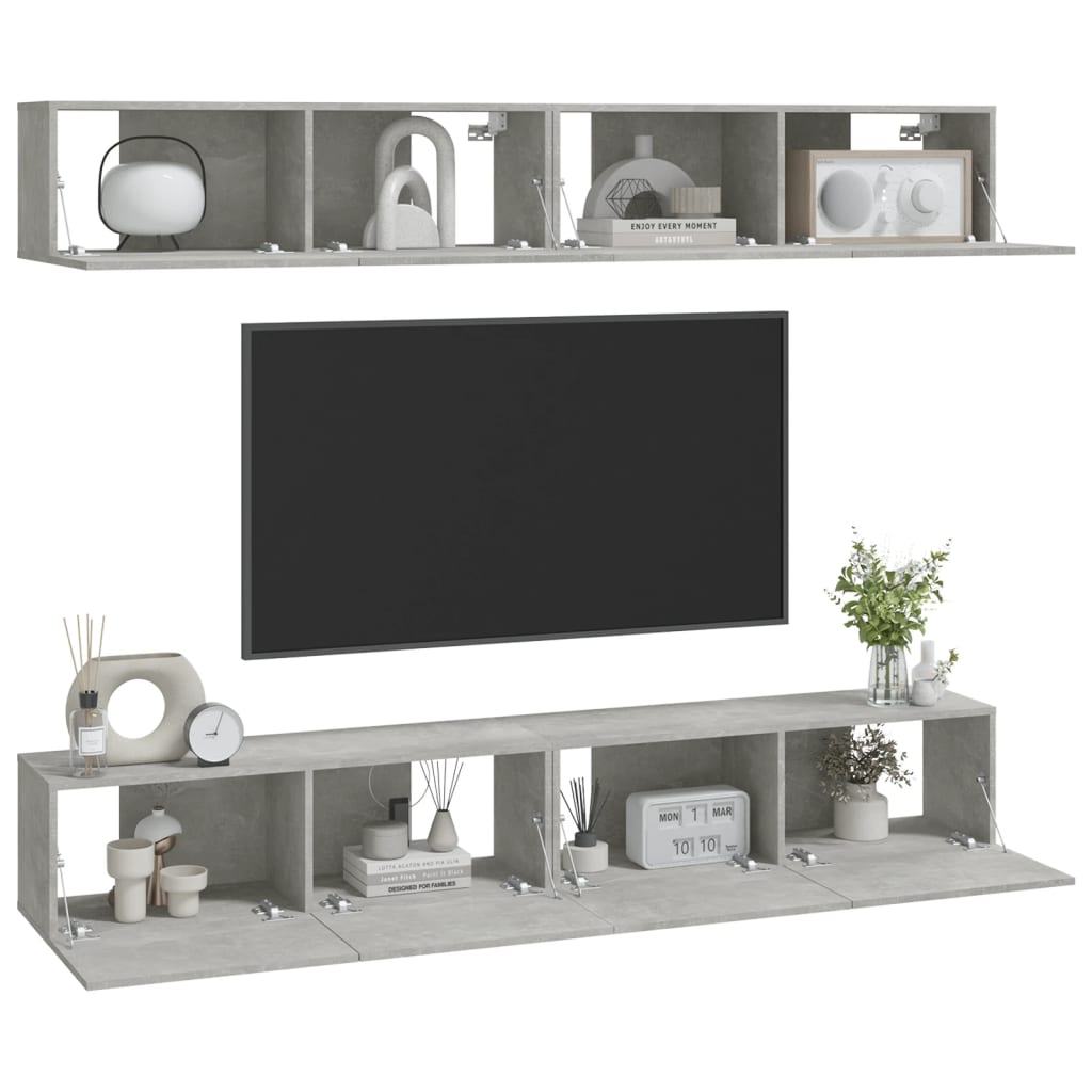 Vidaxl Szafki Ścienne Pod Tv, 4 Szt., Betonowa Szarość, 100X30X30 Cm