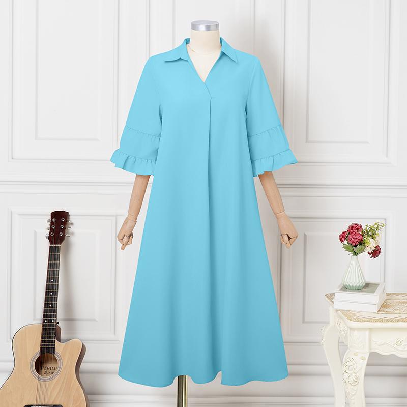 

VONDA Женское миди-платье с лацканами, рукавами до локтя, однотонное, плиссированное 2XL синий