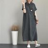 POLO Colletto Cotone Lino Risvolto Manica Corta Tasche Larghe Temperamento Abiti Casual da Donna Taglie Forti