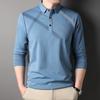 Spring New Long-sleeved T-shirt for Men with Mulberry Silk Stripes Casual Lapel Polo Shirt