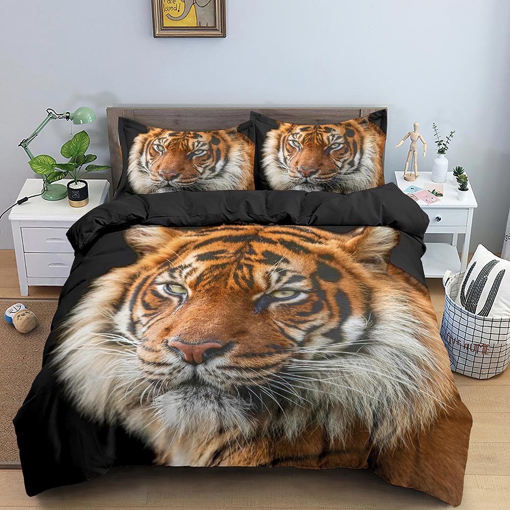 Tiger  Ferocious Animal Bedding Set Boys Girls Twin Queen Size Duvet Cover Pillowcase Bed Kids Adult Fashion Home Textileextile