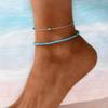 2 PCS Summer Beach Turquoise Rice Beads Anklet for Women Vintage Bohemian Silver Color Foot Chain Fashion Female Seaside Jewelry