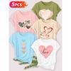 Five-piece set Elegant short-sleeved shirt for women Colorful Heart Series Printed Round Neck Women's Short Sleeve Suitable for Spring and Summer