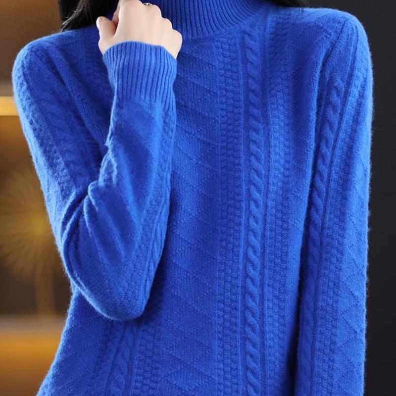 

Женский осенне-зимний модный свитер, свободный свитер с полуворотом, утолщенная трикотажная нижняя часть рубашки One size синий