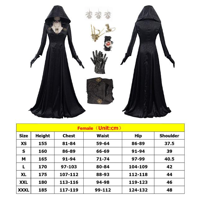 In Stock Moth Lady Evil Cosplay Fantasia Village Vampire Lady Dimitrescu Costume Women Black Dress Halloween Carnival Party Suit