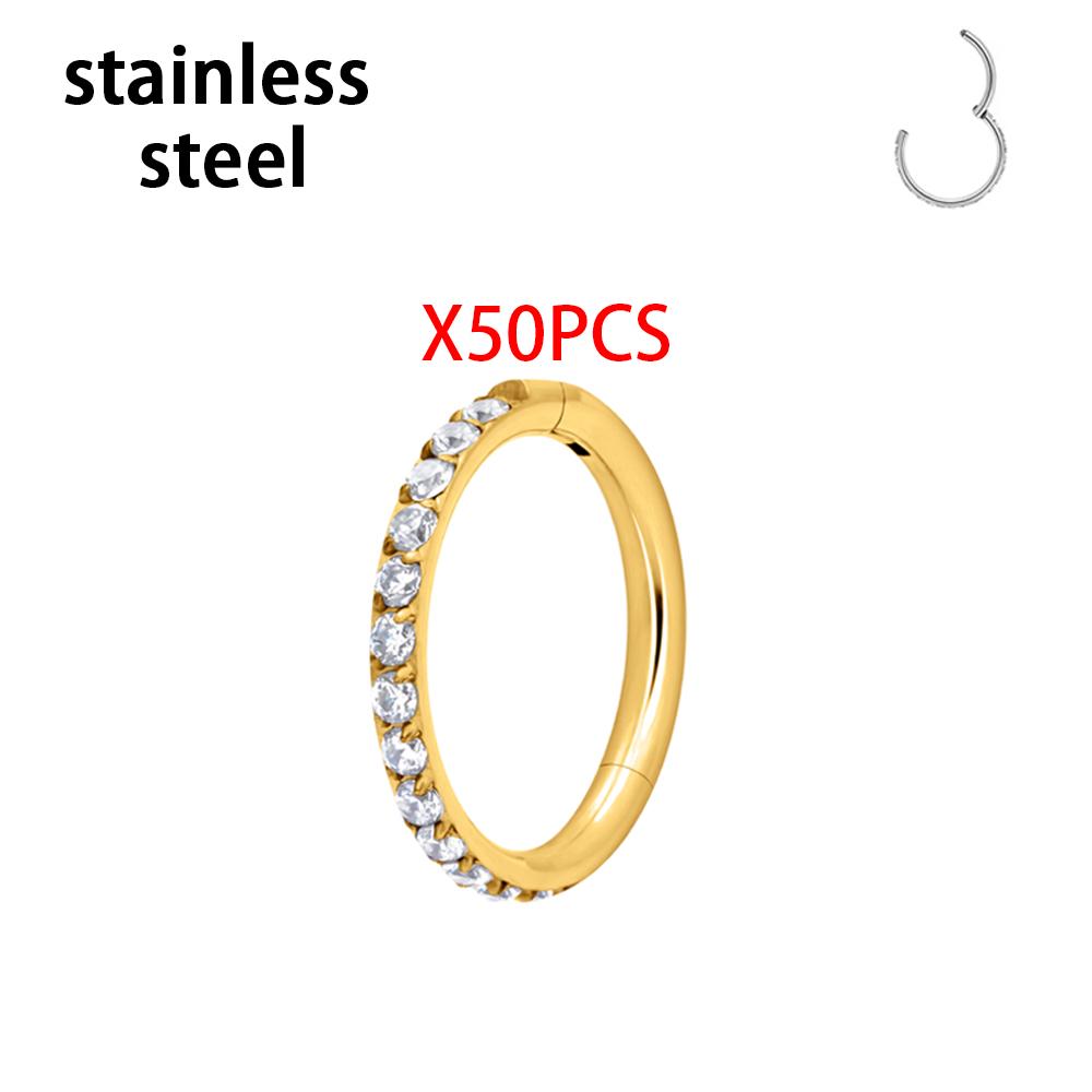 1/10PCS Stainless Steel Nose Ring Septum Clicker Hoop Earrings For Women Piercing Body Jewelry Lip Ring Zircon Hinged Segment