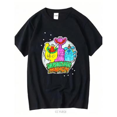 Monster Munch Black D Apparel - Vintage Washed Soft and Breathable Unisex T-Shirt with Monster Munch Graphic and Cartoon Monster Design | Casual