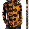 Haut à manches longues pour femme avec col rond et imprimé Halloween pour un usage décontracté et les fêtes