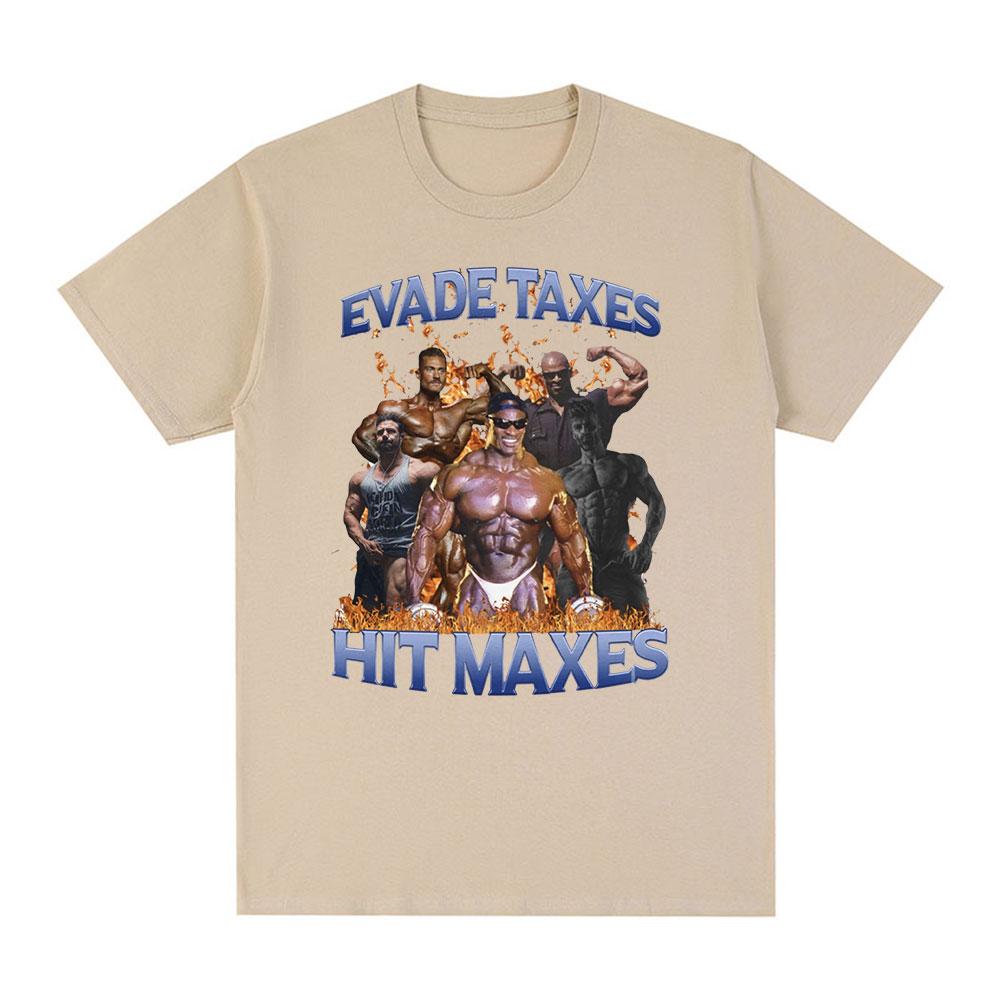 Vyhýbejte se daním Hit Maxes Gym Meme Grafické tričko Pánská móda Hip Hop Vintage Trička s krátkým rukávem 100% bavlna Tričko Nadměrné