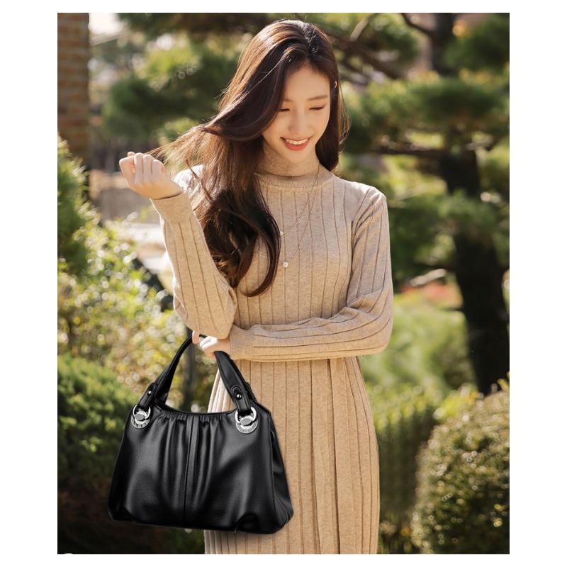 Ladies' Simple Solid Color Tote Bag, Fashionable Pleated Shoulder Bag, Multi Pocket Casual Daily Crossbody Bag Suitable for Daily Use and Shopping