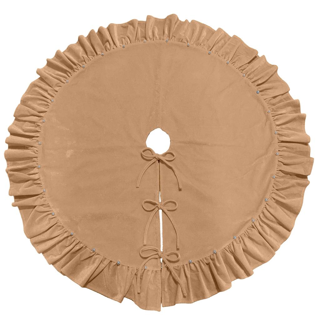 Velvet Christmas Tree Skirt with Lace Trim, Holiday Home Decor