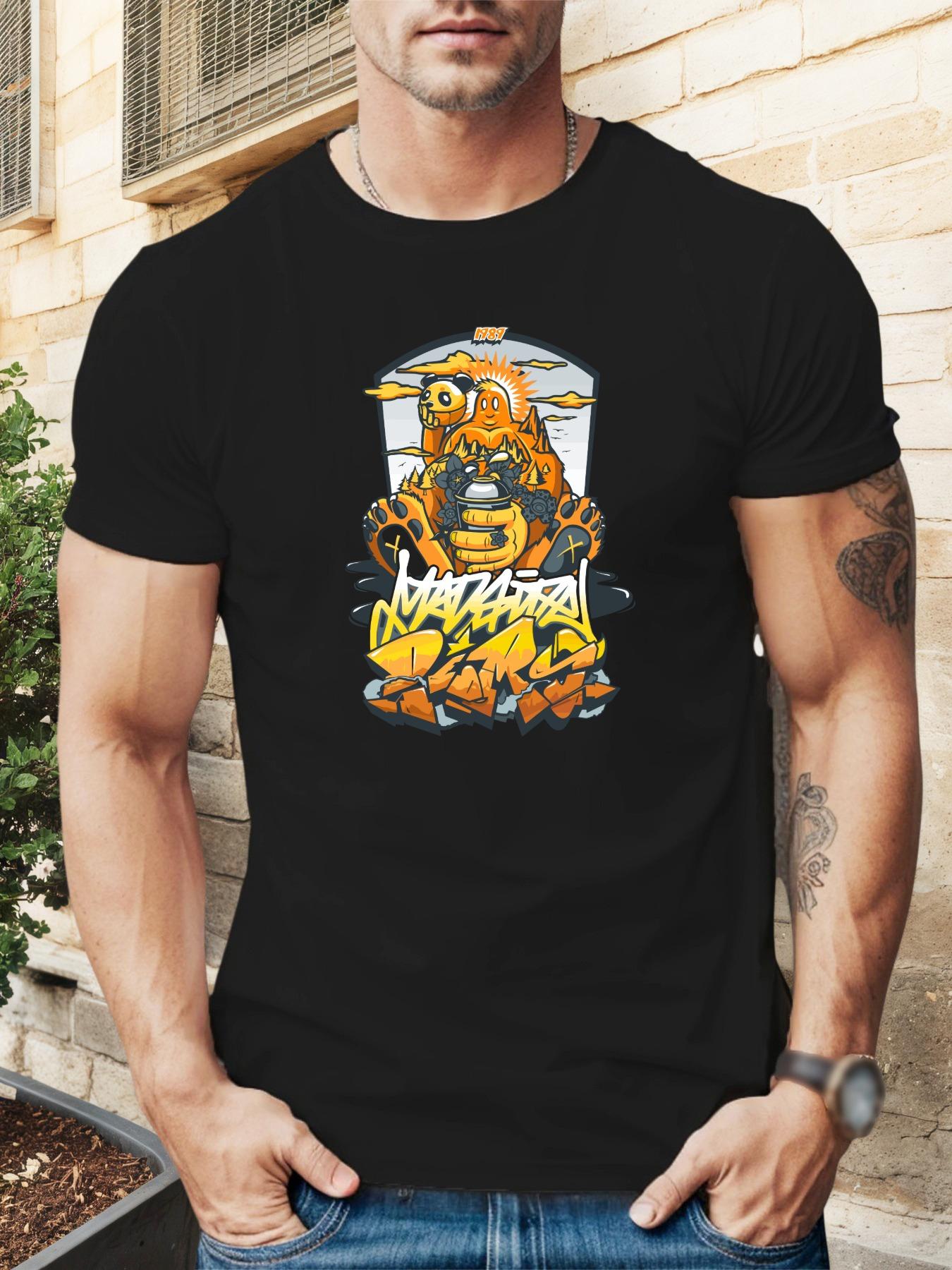 Casual Graphic T-shirt - Vibrant Blue Mountain & Giant Design XXXXL