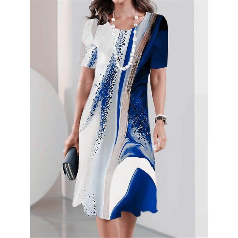 Elegant Fashion Tie-dye Style Women Mini Dress Short Sleeve 3D Printed Gradient Street Ladies Dress Casual Dress
