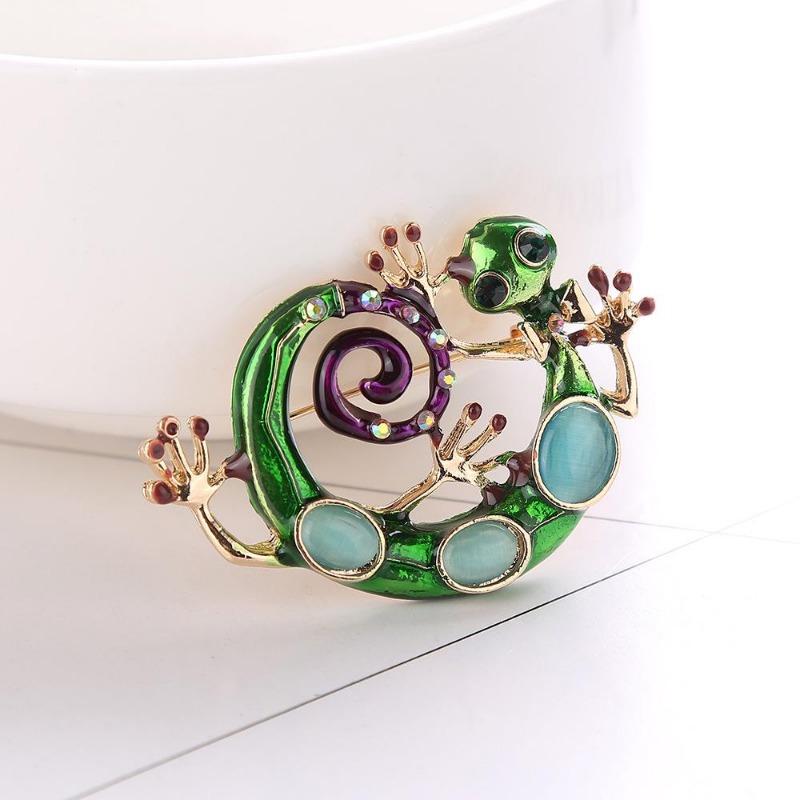 Blue Enamel Lizard Gecko Snake Brooches for Women Corsage Diamante Embellishments Kihen Broach