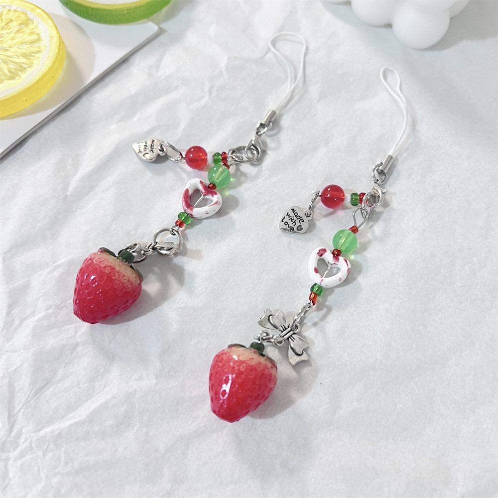 Bag Hanging Strawberry Keychain Pendant Sparkling Car Keyring Creative Beaded Phone Lanyard  Girls