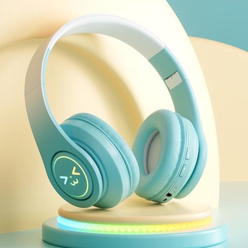 Cute Bluetooth Headphones Gradient Color Gaming Headphones Over-Ear Wireless Headset With Led Flashing, Lightweight Head-Mounted
