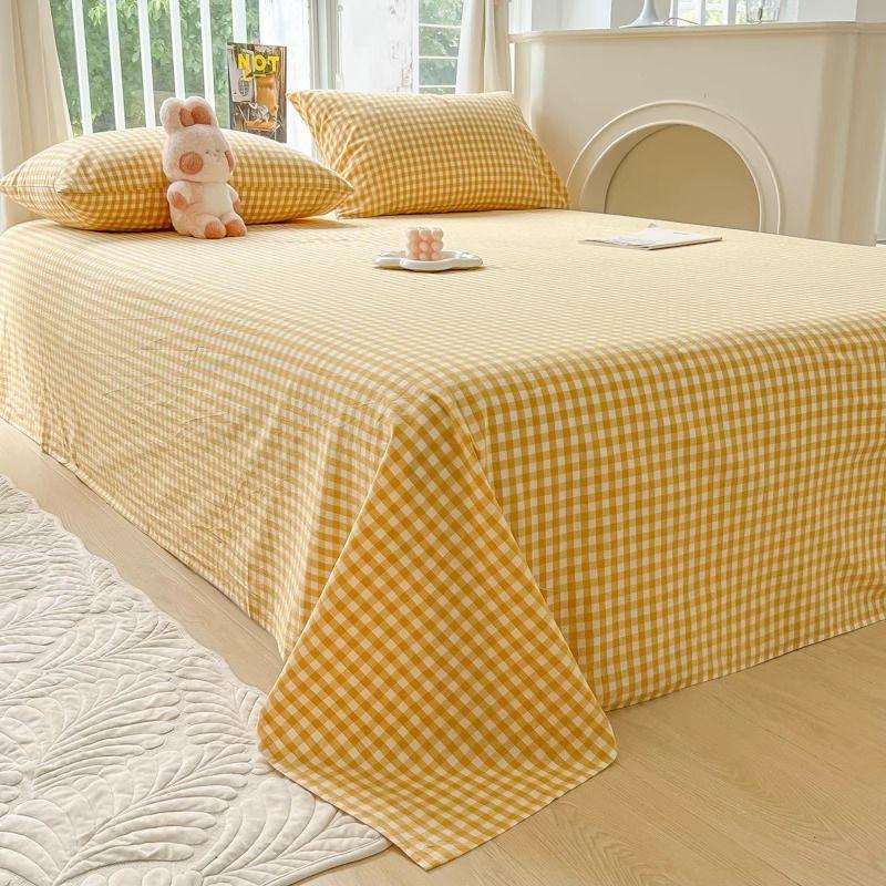 Plaid Thick Skin-friendly Pink Bed Sheet For Student Dorm Single Double Bed