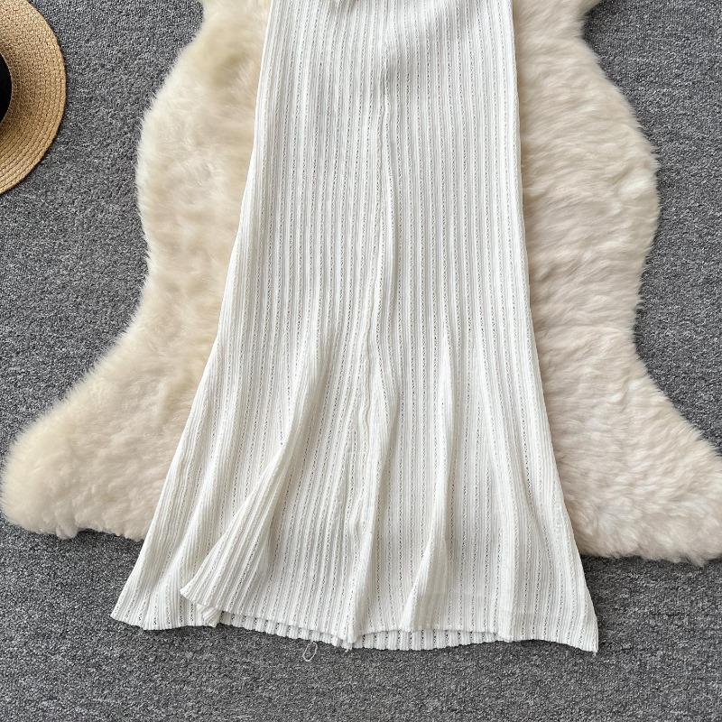 Retro Strickpullover Rüschen Sexy Einreihig Elegant A-Linie Langes Maxi Abend Party Kleid Damenmode Sommerkleidung