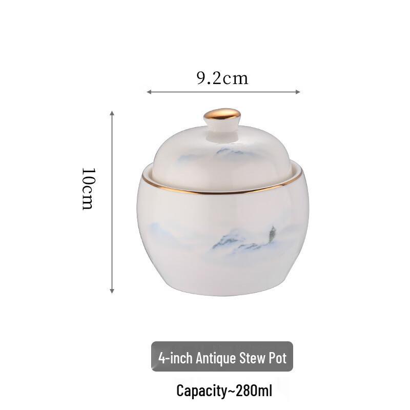 Wutuo Antique Ceramic Mini Double Boiler Stew Pot with Lid