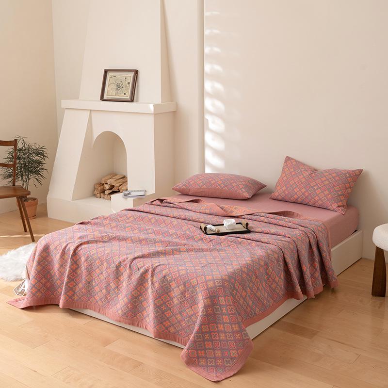 Luxe Drie-Laags Katoenen Gaas Jacquard Plaid – Ademend Multifunctioneel Dekbed voor Zomer, Moeder en Baby.