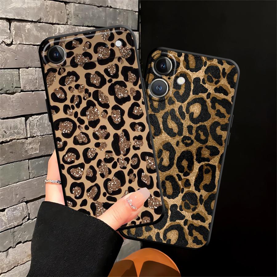 Case for iPhone XR 7 8 17Air 15 16 14 Plus 13 12 11 17 Pro Max XS Max Black Soft Phone Cover Cartoon Leopard Print Pattern