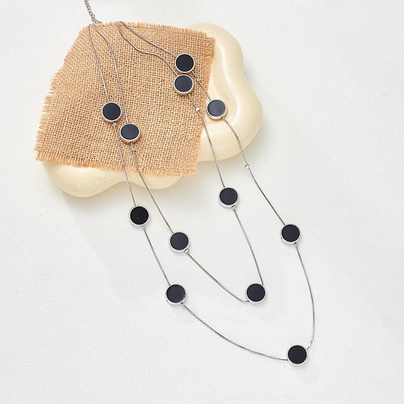 Double-Layer Black Drip Oil Necklace - Long Autumn/Winter Sweater Chain (NL088)