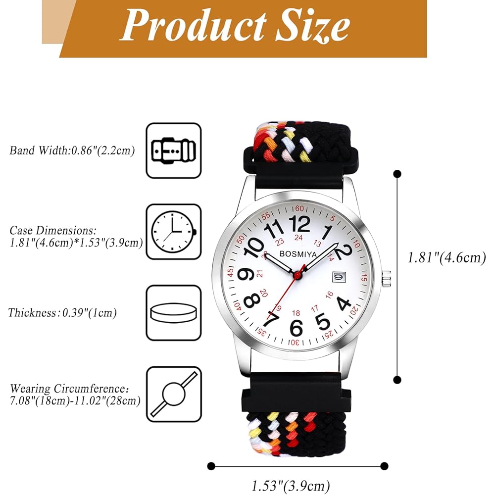 Stylish Women's Analog Quartz Watch Large Dial with Calendar Adjustable Woven Strap
