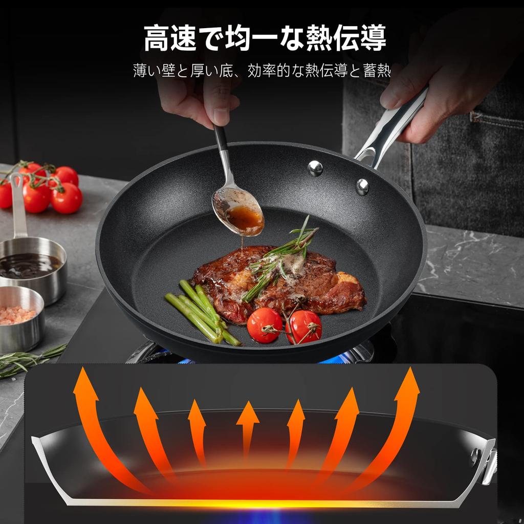 Fijinhom 28cm Poêle Induction Compatible Maximum avec Tous les Feux Plat Haute Température Lave-Vaisselle Facile à et Sans Substances Nocives Poêle, Compatible, Antiadhésif,