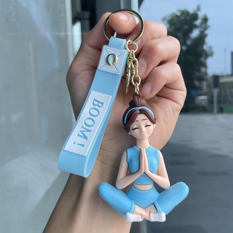 Cute Yoga Girl Silicone Keychain Adorable Cartoon Yoga Girl Design Key Holder Cute Pendant for Purse Ideal Gift for Teen Girls