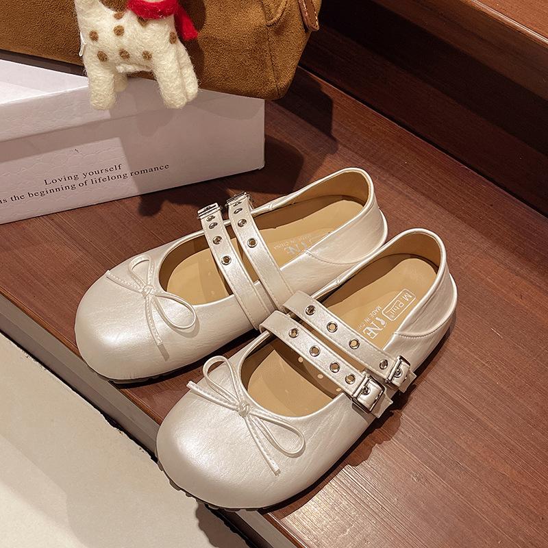 

French retro silver round head light mouth flat-soled single shoes women s 2025 new summer soft-soled ballet Mary Jane shoes 35 бежевый